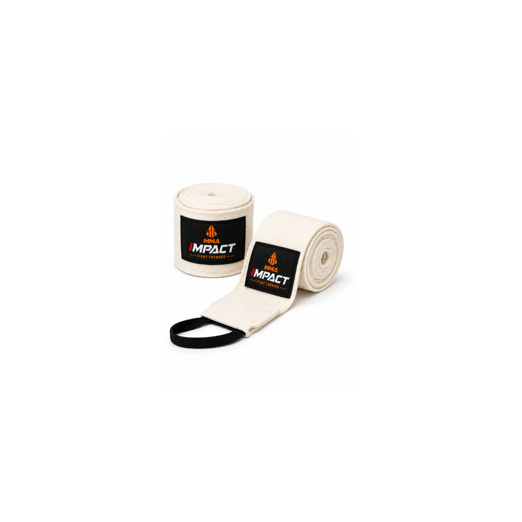 White IMPACT hand wraps, rolled and unrolled