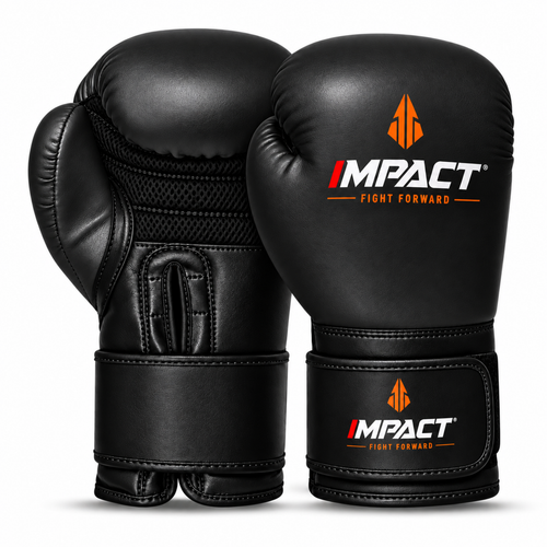 IMPACT black boxing gloves with palm mesh, flex seams and no MMA text