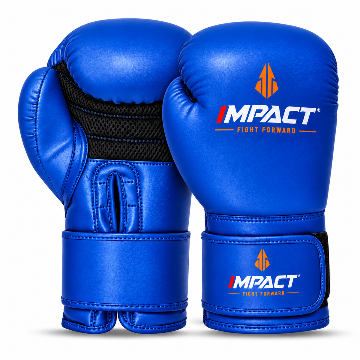 Royal-blue IMPACT boxing gloves with full-length mesh and no extra flap